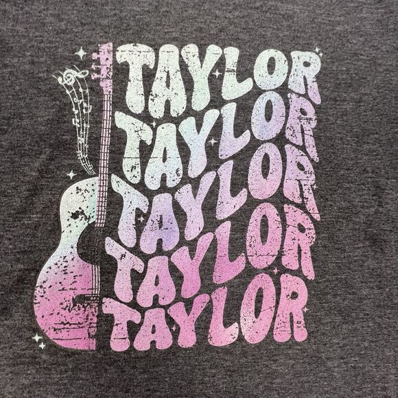 Taylor Taylor Taylor Graphic T-Shirt Youth Medium Gray Guitar Pastel Distressed - Picture 2 of 13